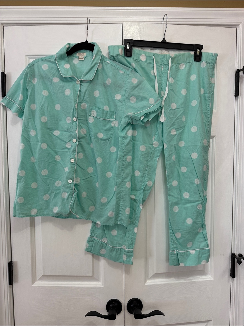 J. Crew Mint Green Polka Dot Pajama Set